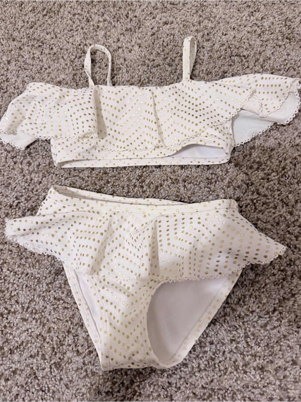 Jane and Jack x Rachel Zoe Gold & White Polka Dot Bikini Set size 2T